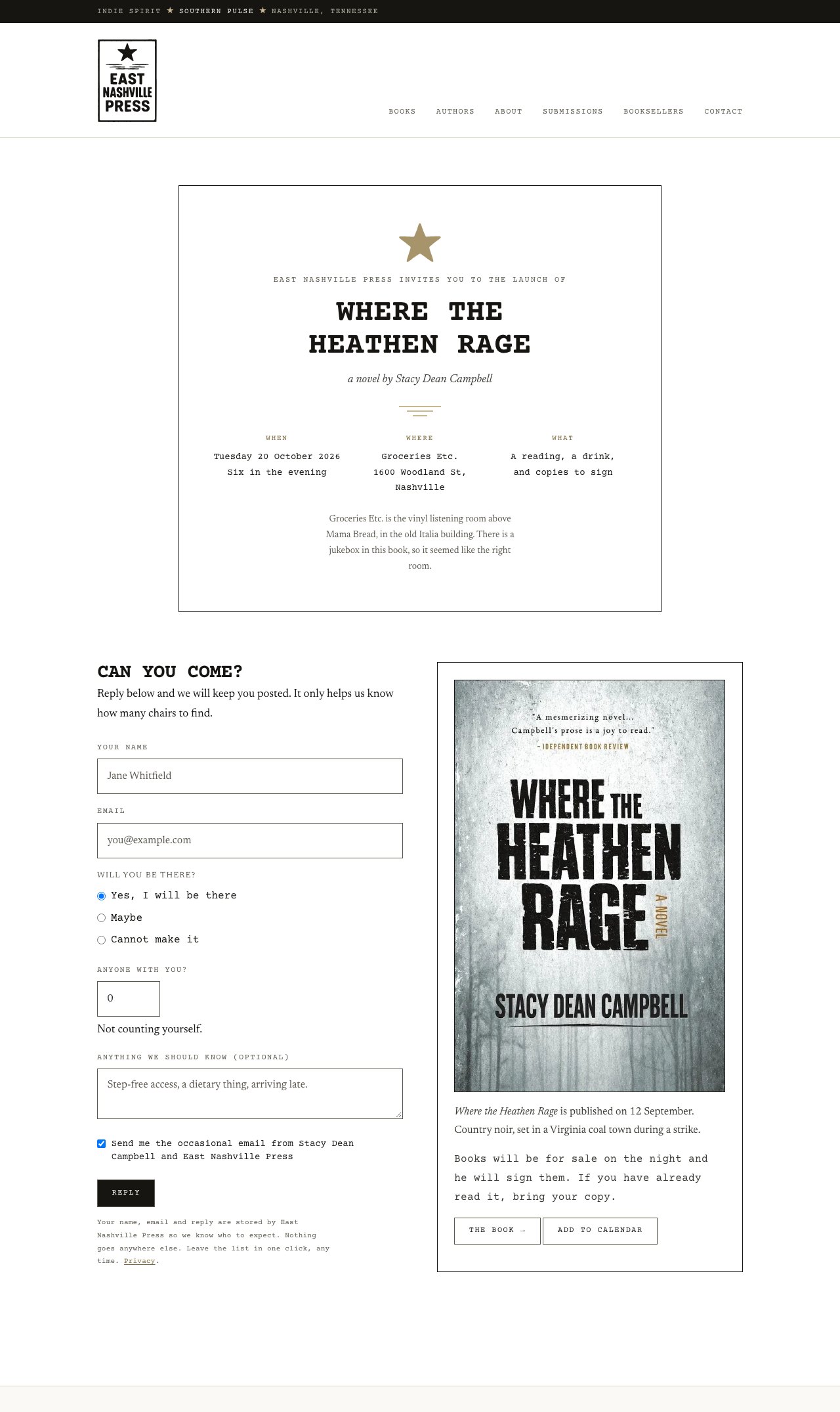 The RSVP page as it looks on a computer.